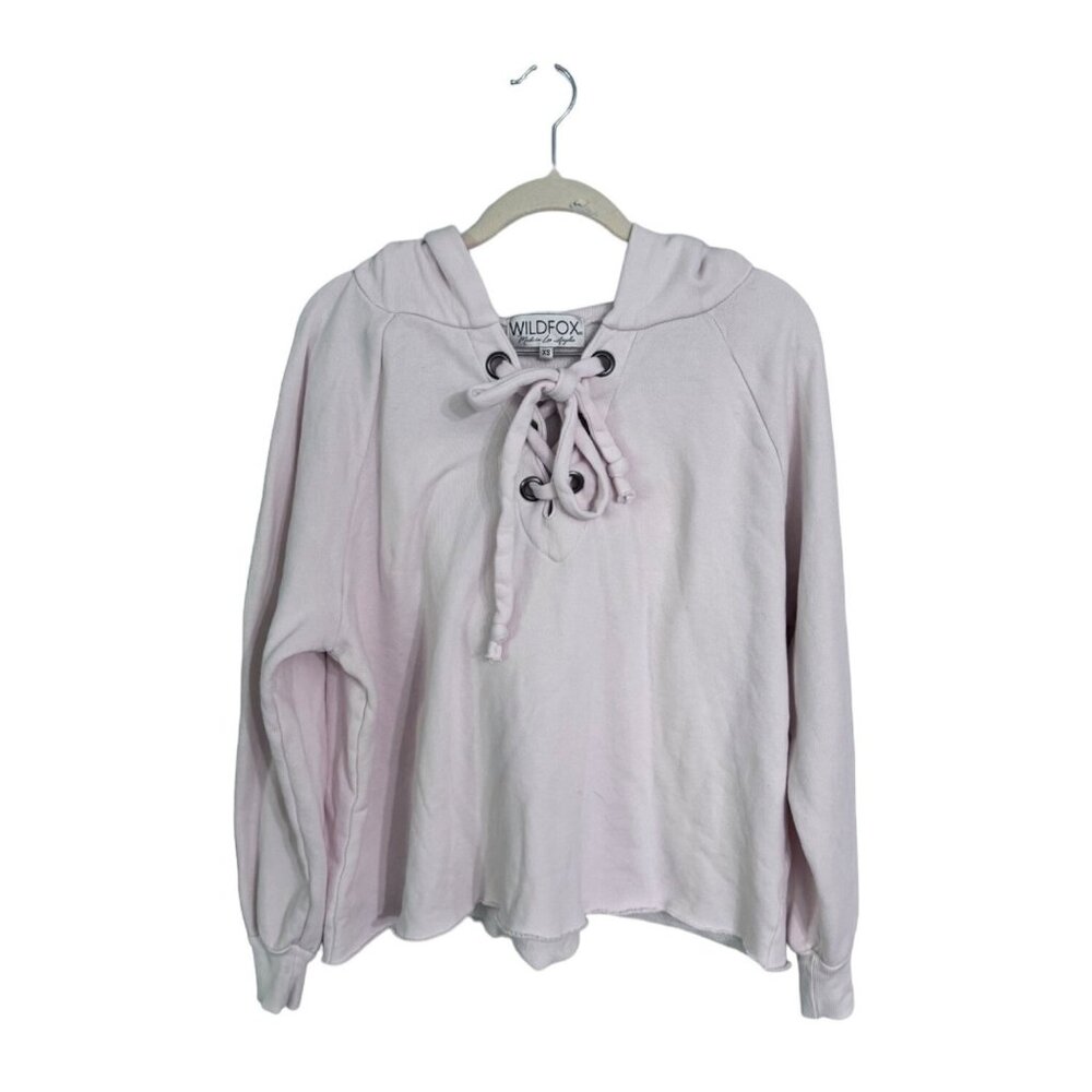 Wildfox hutton lace up sweatshirt‎ pink large hood oversized fit size XS